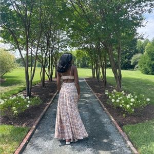 Free People Orange & Blue Open Back Maxi Dress